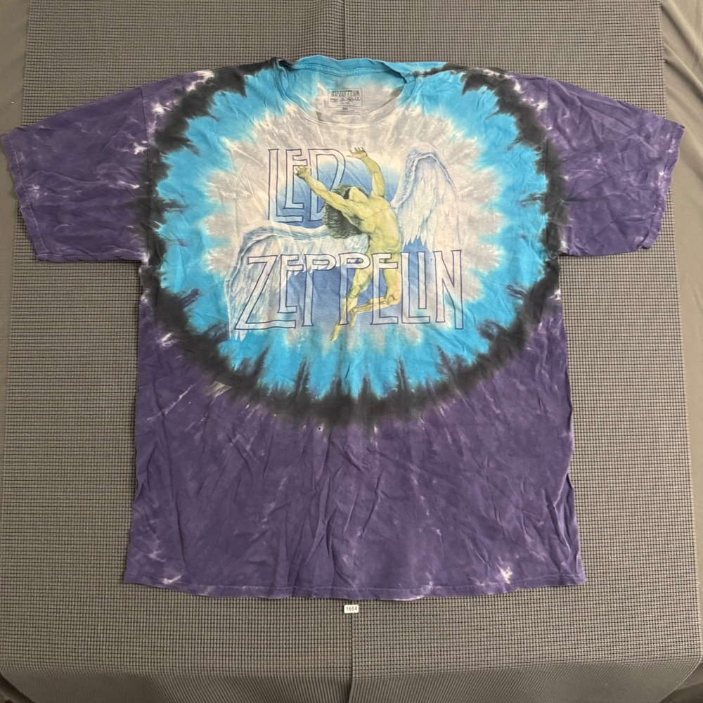 Led Zeppelin Swan Song Icarus Tie Dye Graphic T-Shirt Purple Blue XXL